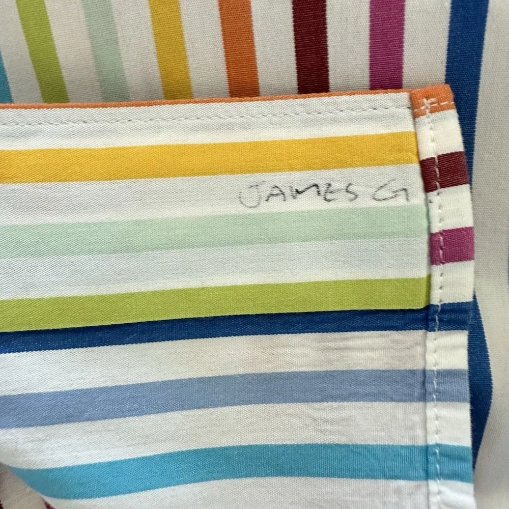 Jared Lang Short Sleeve Large Rainbow Striped Button Up 100%  Luxury Cotton Sz L - Picture 9 of 9